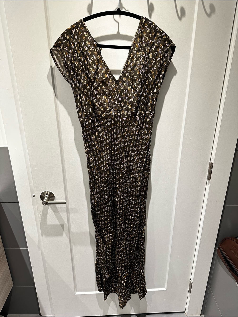 Madewell Olive Floral V-Neck Maxi Dress